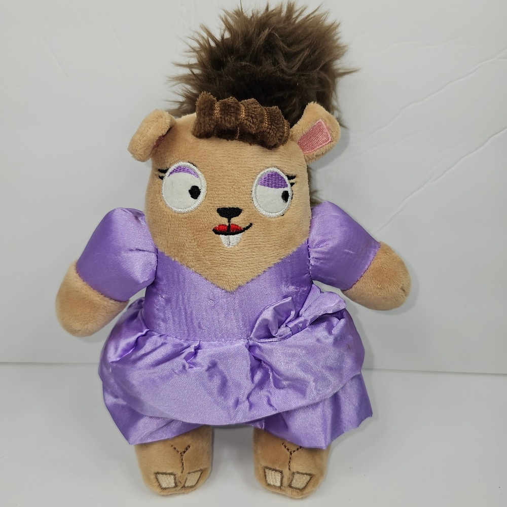 BarkBox Squirrel in Purple Dress Plush Dog Toy Crinkle  Brown Purple